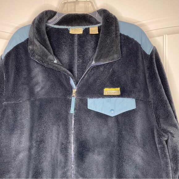 L.L Bean Navy Blue Hi Pile Fleece Zip Up Sherpa Jacket XXL 2XL Tall Warm Cozy - Picture 4 of 5